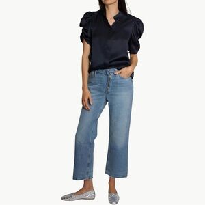 Frame Le Jane Crop Angled Zipper Jeans Size 27 Rhode Wash High Rise Distressed